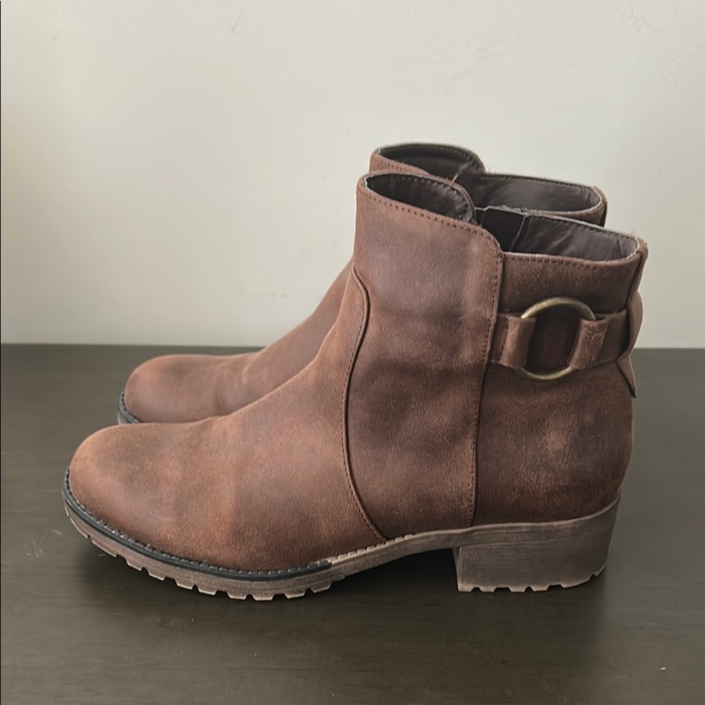 Sugar Brown Ankle Boots with Buckle Detail